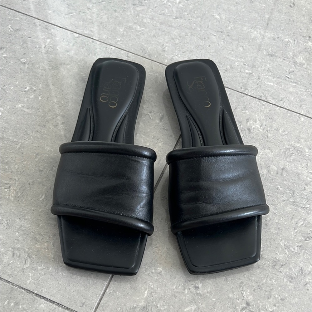 Franco Sarto Black Leather Slides / Sandals